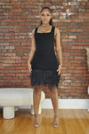 Feather Bodycon Dress- Black