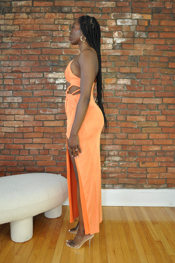 Cutout Twist Strap Gown- Orange