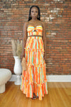 Curved Stripe Skirt Set- Orange Multi