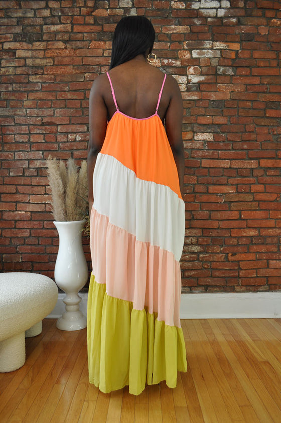 Diagonal Colorblock Maxi Dress- Multi