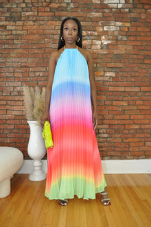  Rainbow Pleated Maxi Dress- Multi