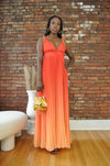 Ombre Pleated Maxi Dress- Red/Orange