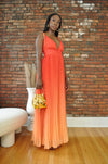 Ombre Pleated Maxi Dress- Red/Orange