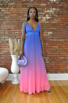  Ombre Pleated Maxi Dress- Blue/Pink