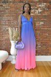 Ombre Pleated Maxi Dress- Blue/Pink