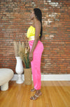 Two Tone Belted Jumpsuit- Lime/Fuchsia