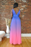 Ombre Pleated Maxi Dress- Blue/Pink