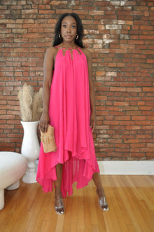  O Ring Cut Out Dress- Hot Pink