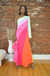 Colorblock One Shoulder Maxi Dress- Rainbow