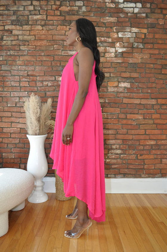 O Ring Cut Out Dress- Hot Pink