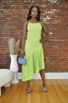 Asymmetrical Midi Dress- Lime