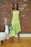 Asymmetrical Midi Dress- Lime