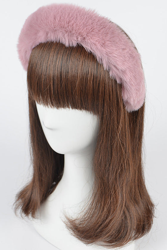 Faux Fur Headband- Pink
