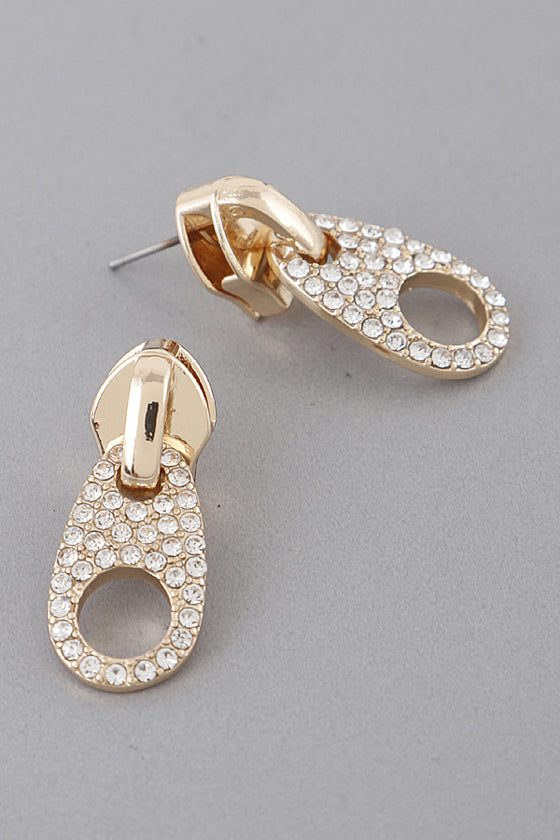 Zipper Stud Earrings- Gold