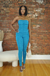 Tie Up Ruched Jumpsuit- Teal