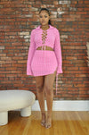 Bubble Knit Lace Up Skirt- Pink