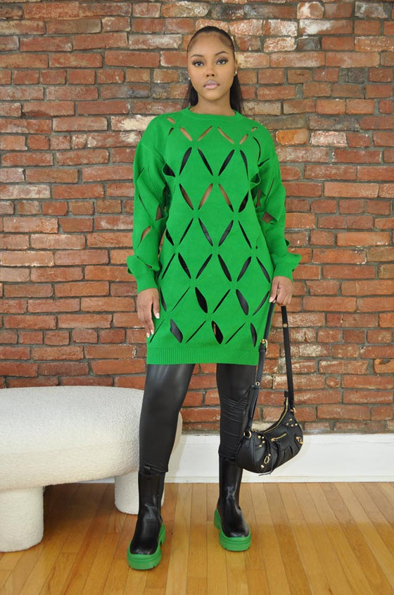 Cutout Sweater Tunic- Green