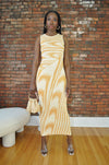 Wave Jacquard Maxi Dress- Mustard/Beige