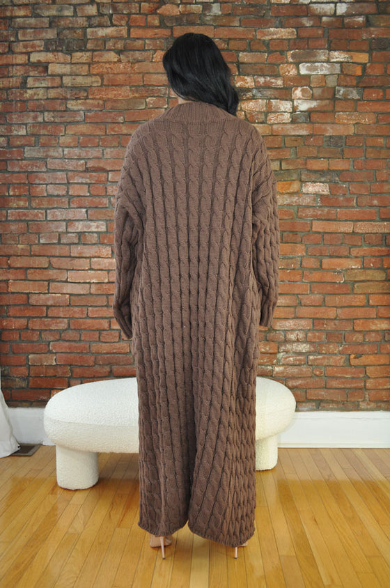 Cable Knit Cardigan- Brown