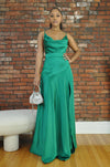 Satin Belted Maxi Dress- Emerald