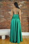 Satin Belted Maxi Dress- Emerald