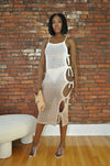 Side Tie Crochet Dress - White/Brown
