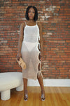 Side Tie Crochet Dress - White/Brown
