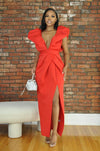 Puff Sleeve Scuba Dress- Red