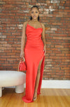 Satin Wrap Gown- Red
