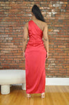 One Shoulder Drape Dress- Red