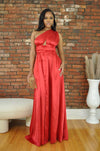 One Side Maxi Dress- Red