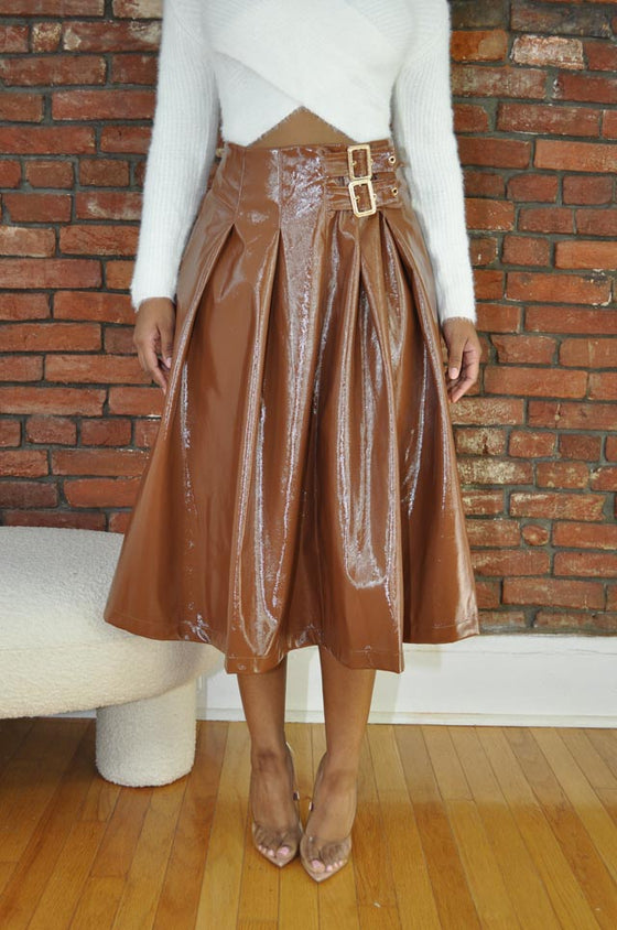 Belted Midi Skirt- Brown