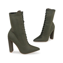  Flashy Lace Up Ankle Bootie- Olive