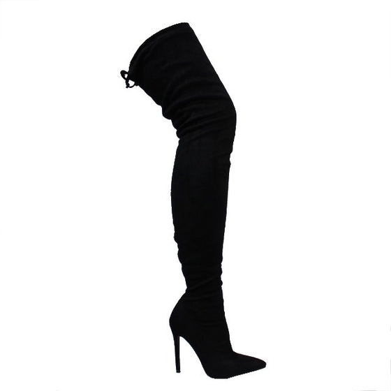 Gisele Thigh High Boot- Black Suede
