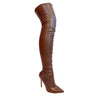 Gisele Over The Knee Boot- Brown Faux Leather