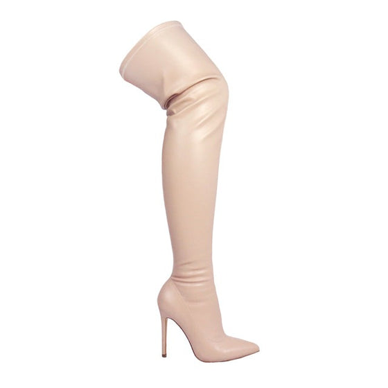 Gisele Over The Knee Boot- Nude Faux Leather