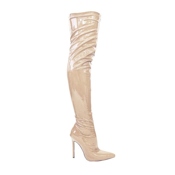 Gisele Patent Over The Knee Boot- Cream
