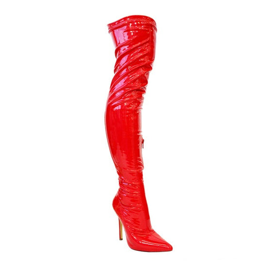 Gisele Patent Over The Knee Boot- Red