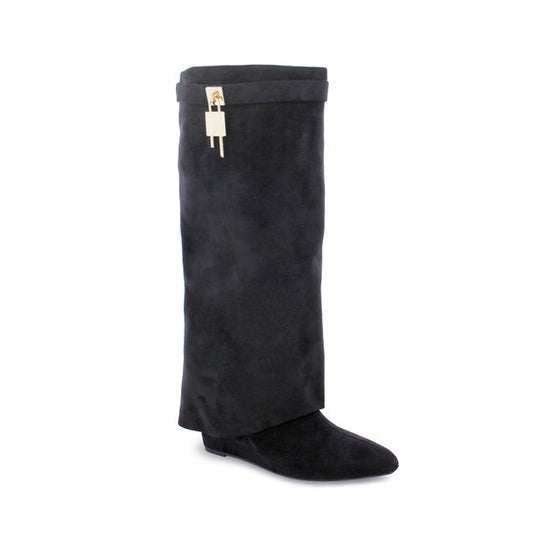 Mutto Wedge Boot- Black Suede