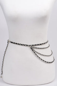  Layered Woven Chain Belt- Silver