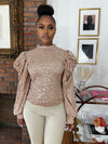 Sequin Puff Sleeve Top- Champagne