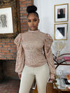 Sequin Puff Sleeve Top- Champagne