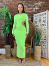 Mesh Sleeve Cutout Dress- Green Tea