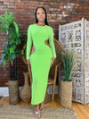 Mesh Sleeve Cutout Dress- Green Tea